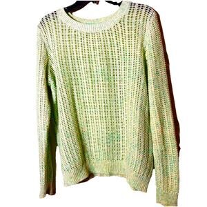 Talbots Open Weave Sweater XL Mint Green Cotton Coastal Grandma Boho
